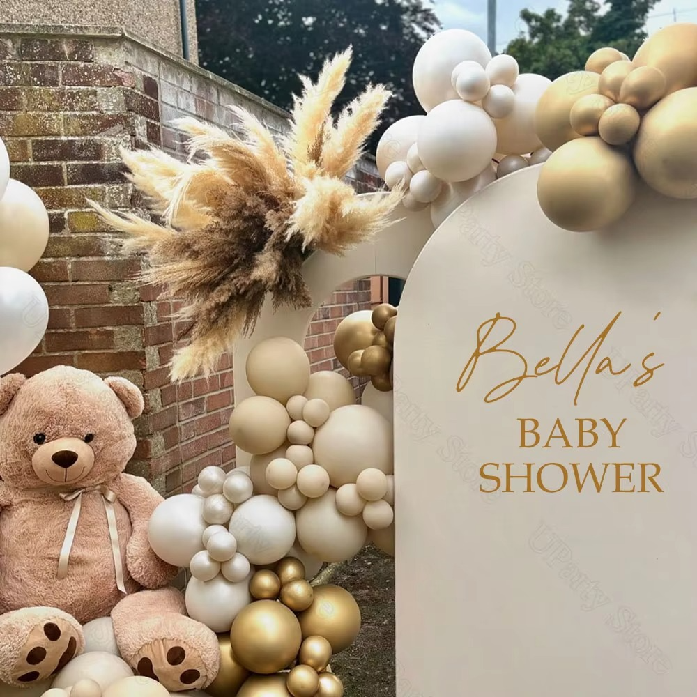 Custom Baby Shower Vinyl Name Sticker – Mirror Champagne Gold Personalized Decal for Baby Shower, Birthday, Baptism & Party Backdrop Decorations