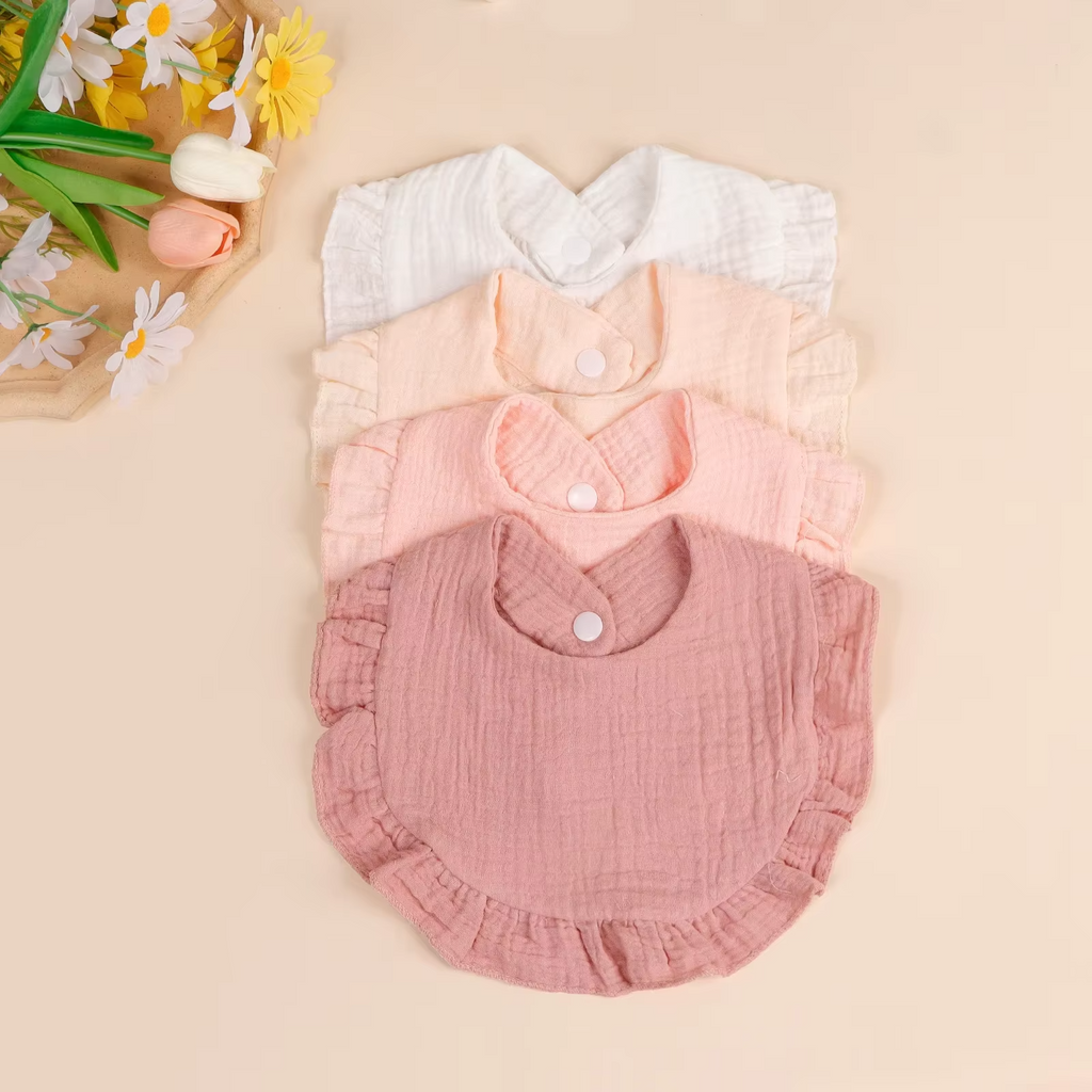 3PCS Newborn Cotton Ruffle Bib Set – Soft Baby Drool Bibs, Burp Cloths & Saliva Towels – Cute Feeding Bibs for Infants & Toddlers