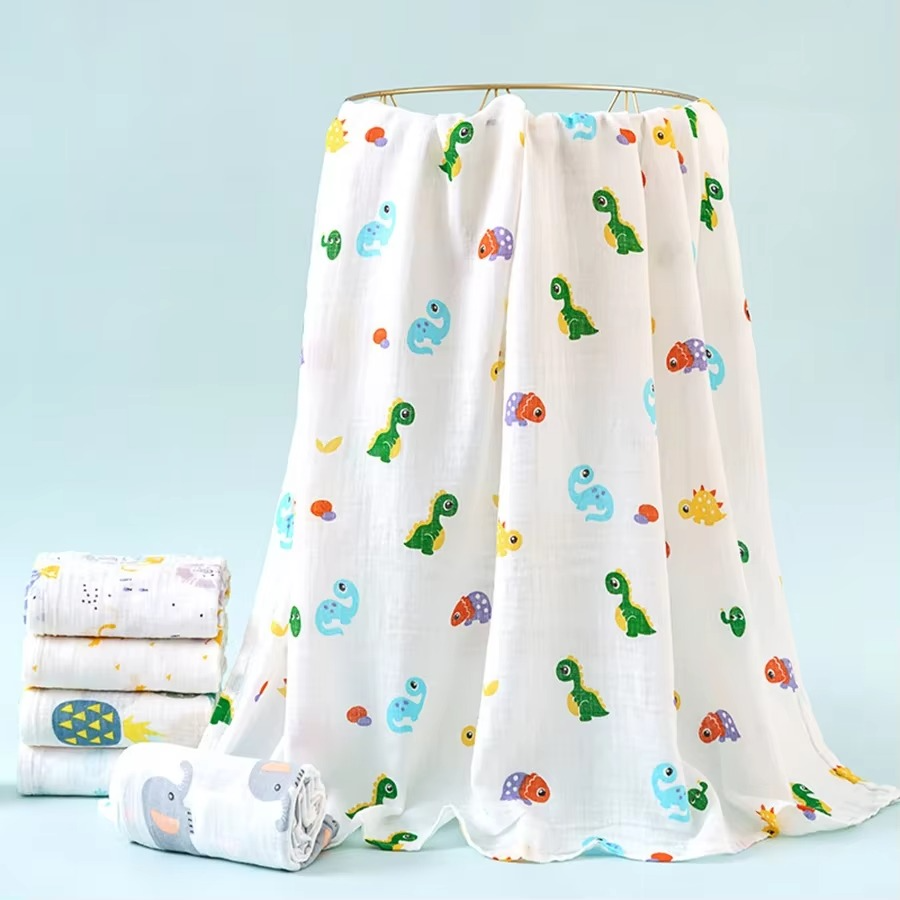 Baby Swaddle Blanket – 2-Layer Cotton Muslin Baby Blanket – Soft Newborn Summer Receiving Blanket, Quick-Dry Bath Towel & Stroller Cover for Infants