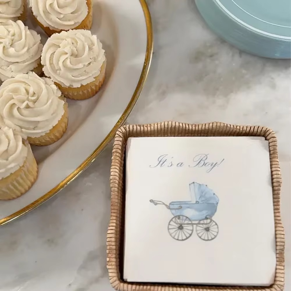 It’s A Boy Baby Shower Napkins – 20 Sheets Blue Baby Carriage Dessert Cocktail Napkins – Gender Reveal Party Supplies for Baby Boy Pregnancy Announcement Decorations