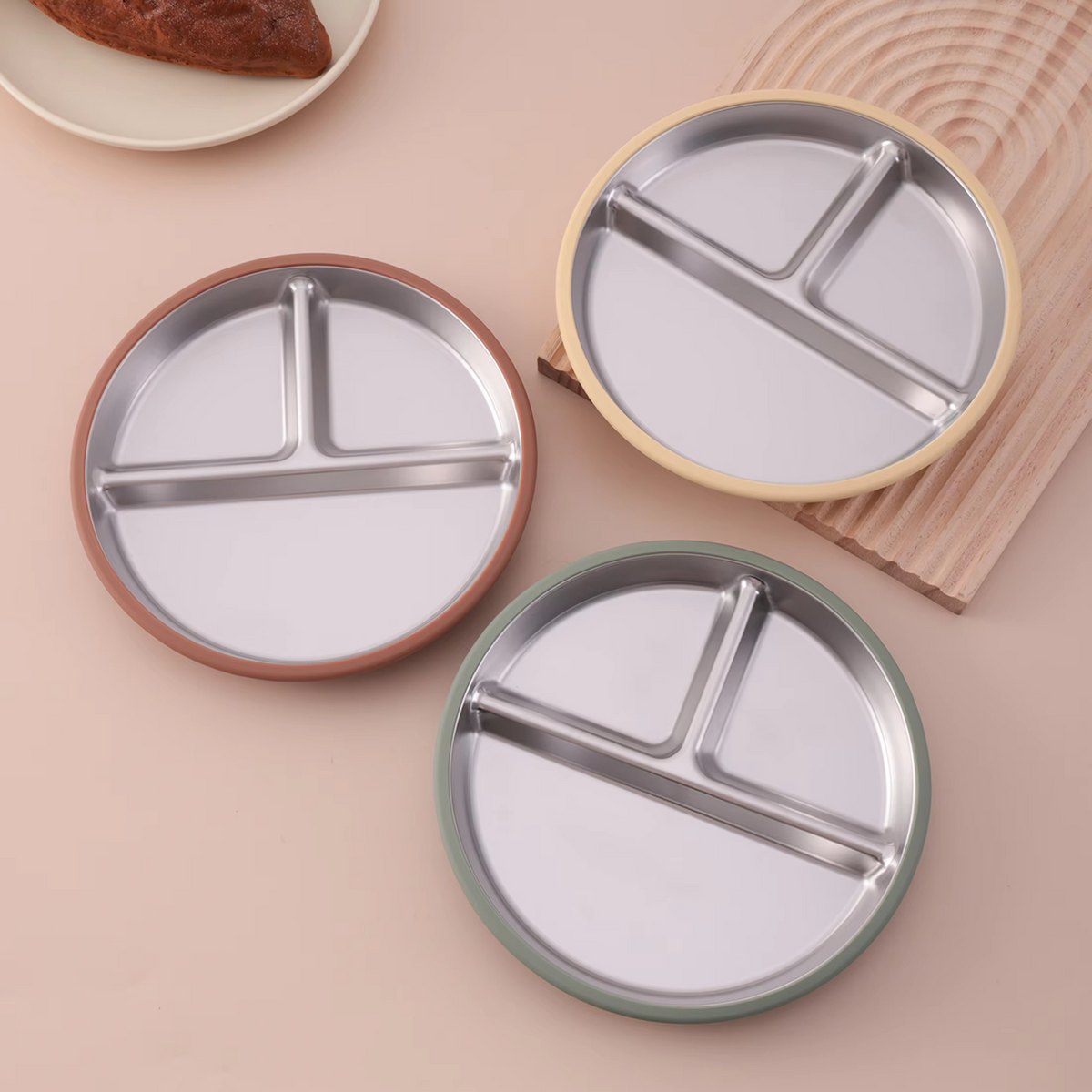 Color Kids Stainless Steel Suction Plate – Detachable Food-Grade Silicone Base – Baby Feeding Plate for Toddlers, Non-Slip Divided Tableware