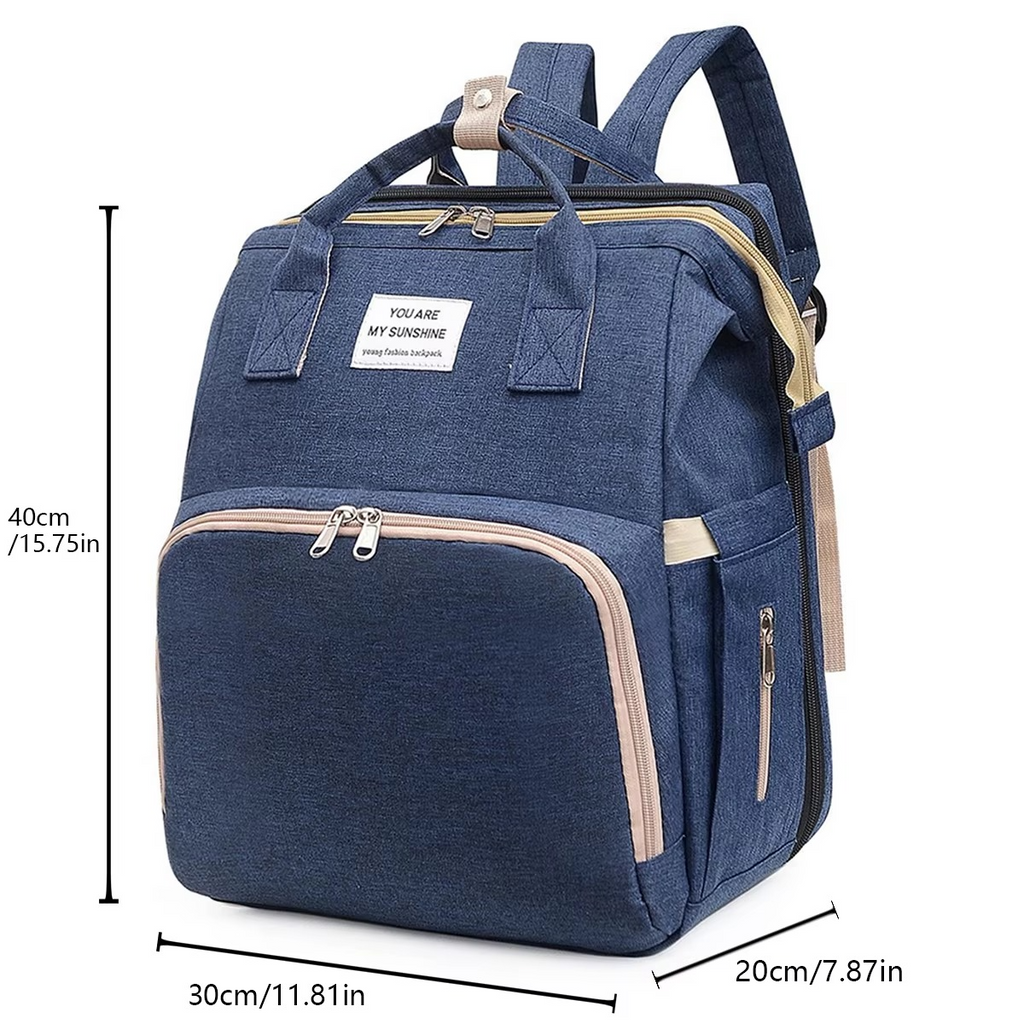 Foldable Diaper Bag Backpack with Changing Station – Portable Baby Bed, Insulated Bottle Pockets & Large Capacity Multifunction Mommy Backpack