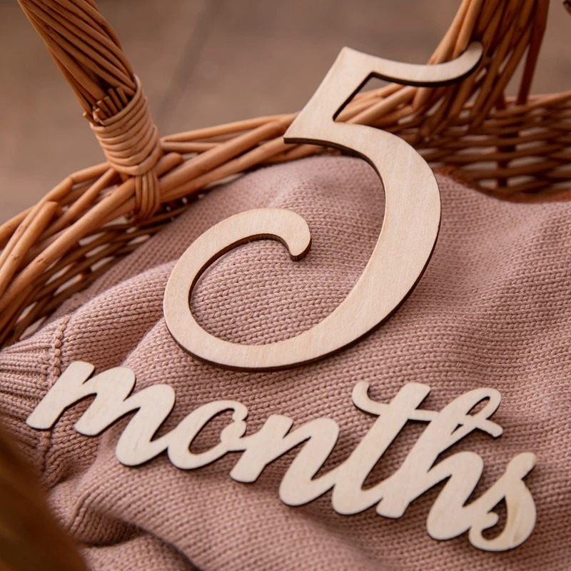 20PCS Wooden Baby Milestone Cards Set – Pregnancy & Baby Growth Milestone Markers – Reversible Monthly Milestone Discs – Newborn Photography Props & Baby Shower Gift