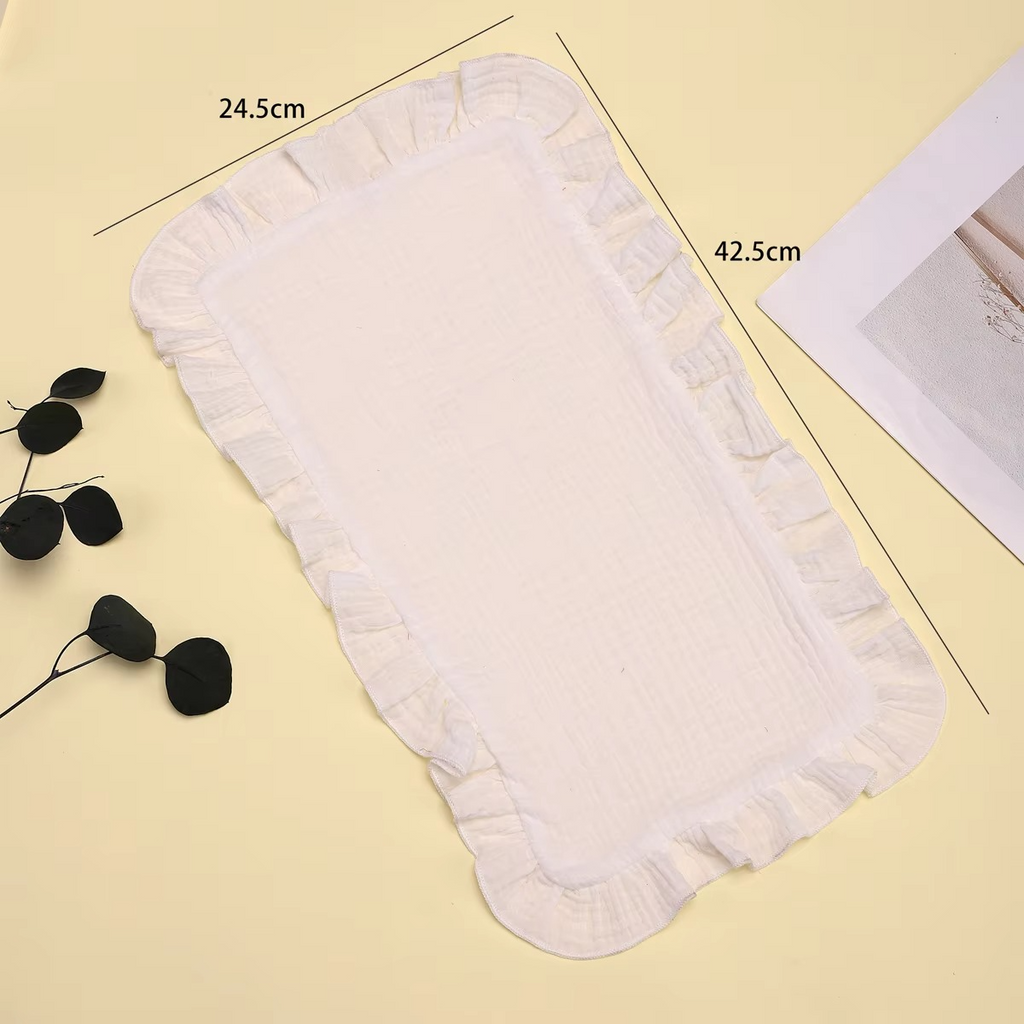 4PCS Muslin Cotton Burp Cloth Set – Soft Gauze Baby Burping Pads with Ruffled Edges – Absorbent Shoulder Cloths for Newborns & Infants