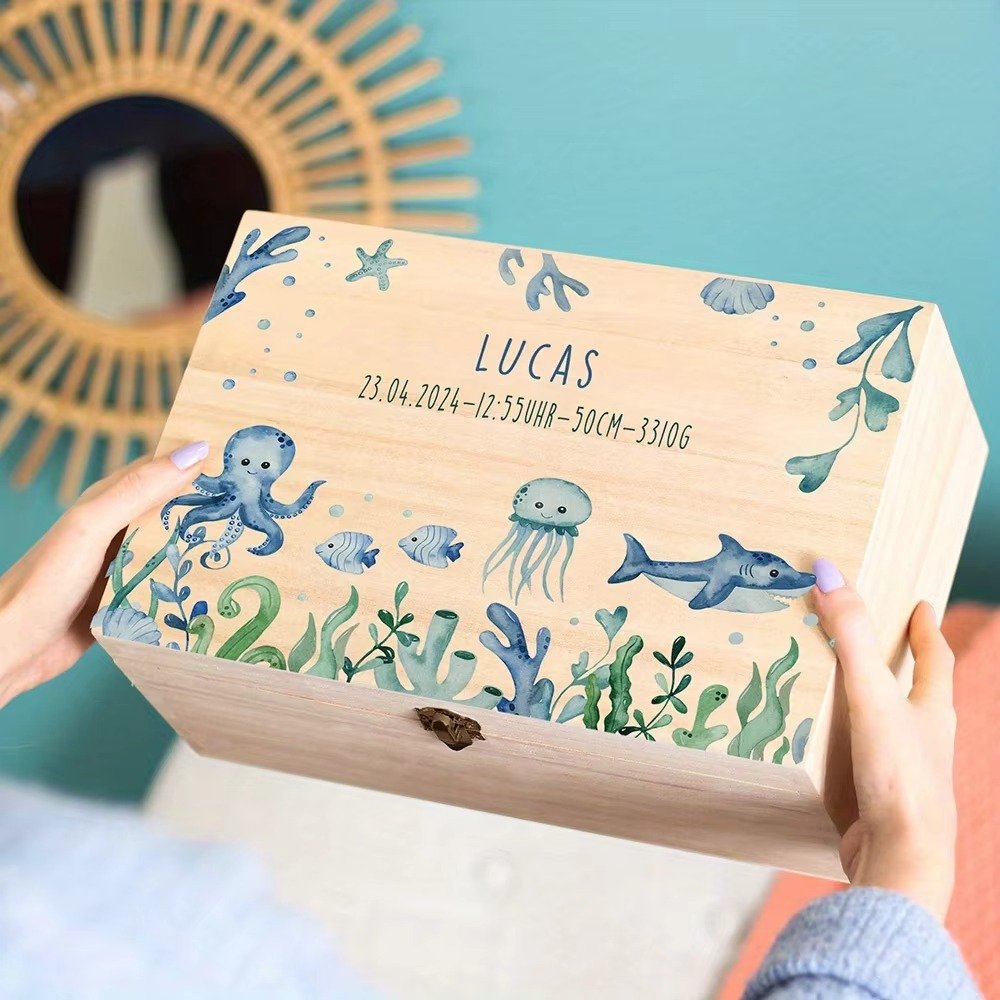 Personalized Keepsake Box with Custom Name – Animal Rainbow Wooden Memory Box for Kids – Custom Child Memory Case – Baby Shower, Birthday & Newborn Keepsake Gift
