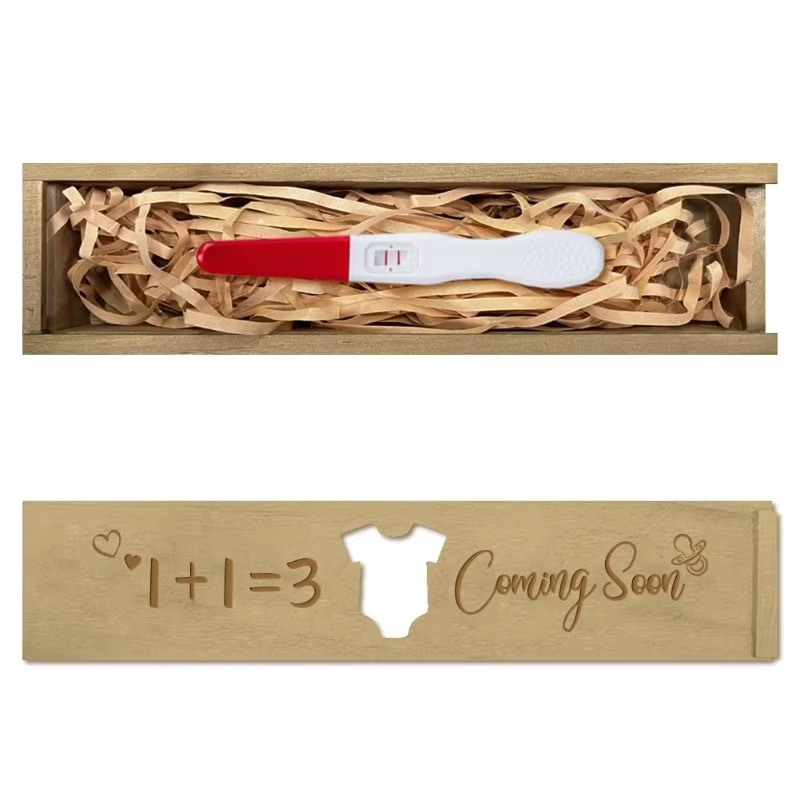1PC Pregnancy Announcement Wooden Keepsake Box – Pregnancy Test Reveal Box with Slide Cover – Surprise Baby Announcement Gift for Dad, Grandparents & Family