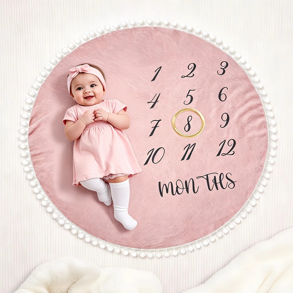 Flannel Baby Month Milestone Blanket – First Year Monthly Growth Photo Blanket – Newborn Photography Backdrop & Calendar – Baby Shower Keepsake Gift