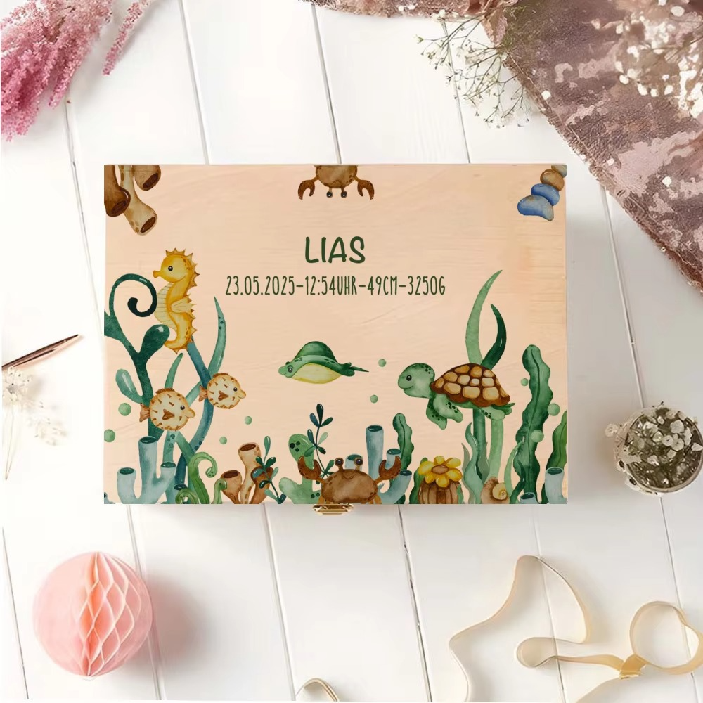 Personalized Keepsake Box with Custom Name – Animal Rainbow Wooden Memory Box for Kids – Custom Child Memory Case – Baby Shower, Birthday & Newborn Keepsake Gift
