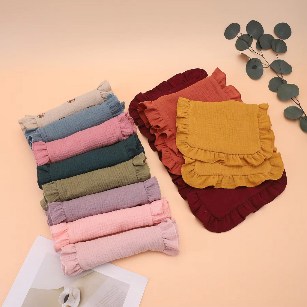Soft Muslin Cotton Gauze Baby Burp Cloth – Ruffle Shoulder Burping Pad – Absorbent Newborn Burp Cloth for Feeding, Drooling & Spit-Up