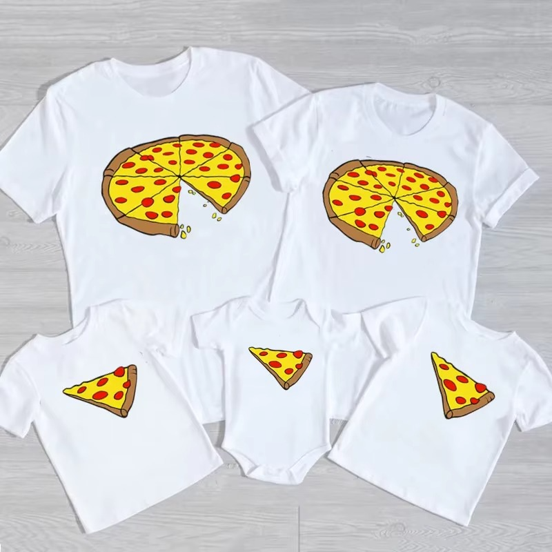 Summer Family Matching Pizza Shirts – Dad Mom Baby Matching T-Shirts – Funny Pizza Print Family Clothes – Father Mother Daughter Son Short Sleeve Matching Outfit