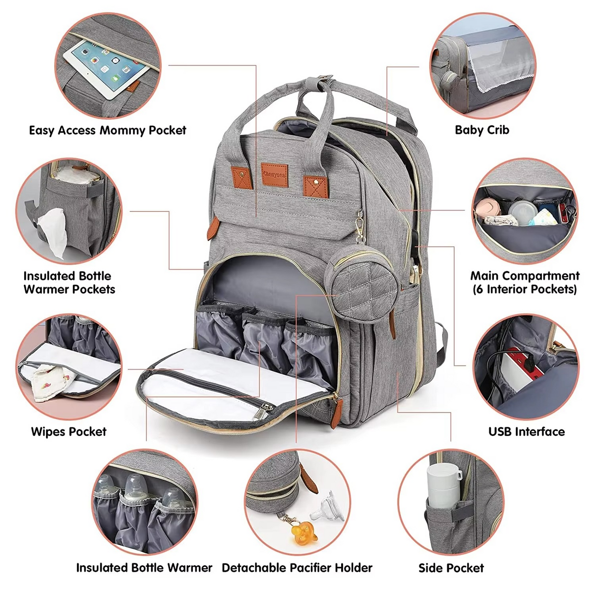 3-in-1 Diaper Bag Backpack with Foldable Baby Bed – Waterproof Travel Maternity Bag with Changing Station & USB Charging Port – Multifunction Baby Nappy Backpack