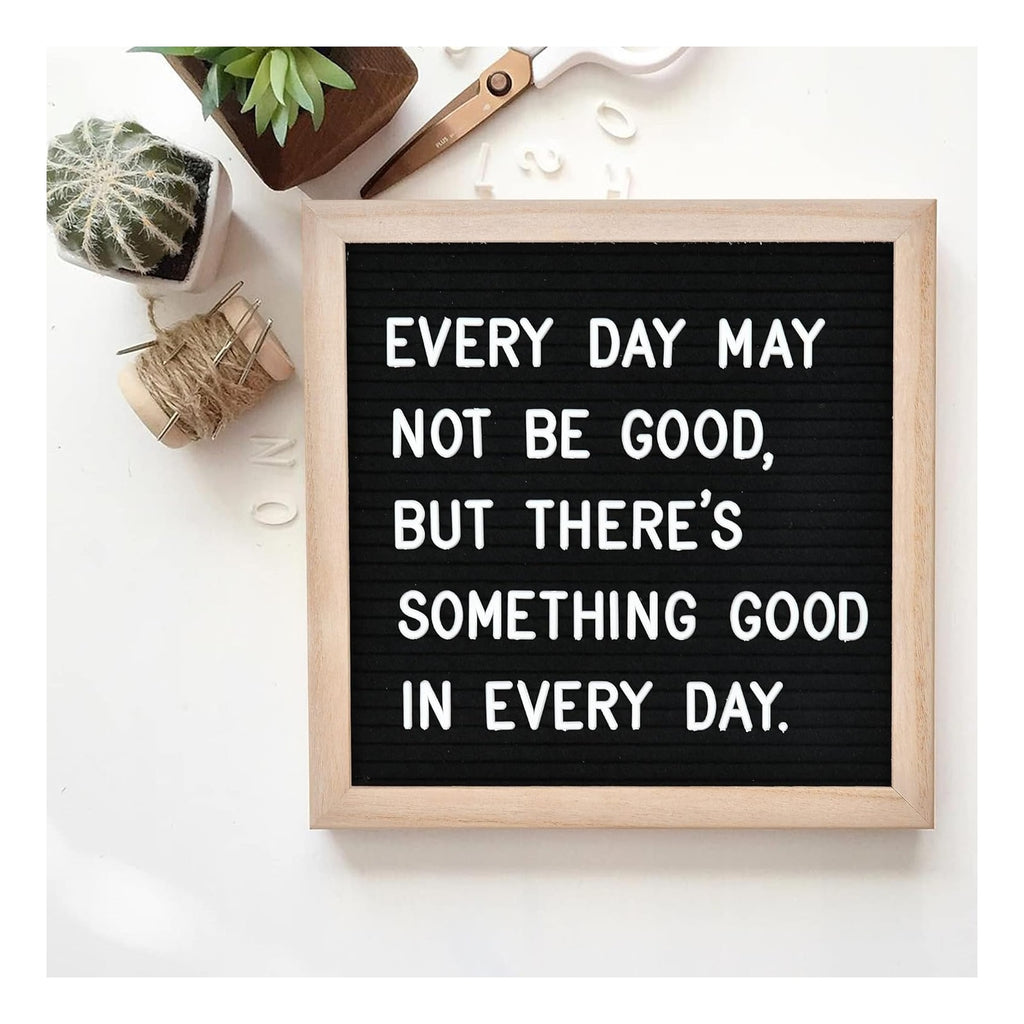 Felt Letter Board with 294 Letters, Numbers & Symbols  Changeable Message Board with Wooden Frame Wall Mount Hook, Black & Wood