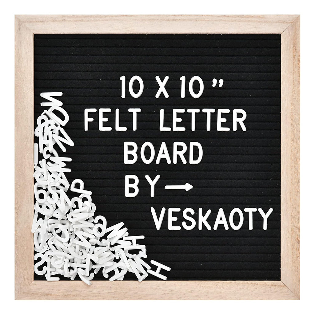Felt Letter Board with 294 Letters, Numbers & Symbols  Changeable Message Board with Wooden Frame Wall Mount Hook, Black & Wood
