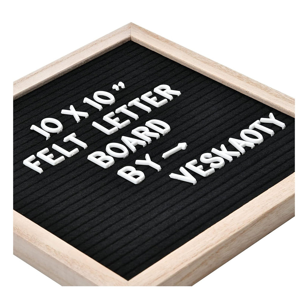 Felt Letter Board with 294 Letters, Numbers & Symbols  Changeable Message Board with Wooden Frame Wall Mount Hook, Black & Wood
