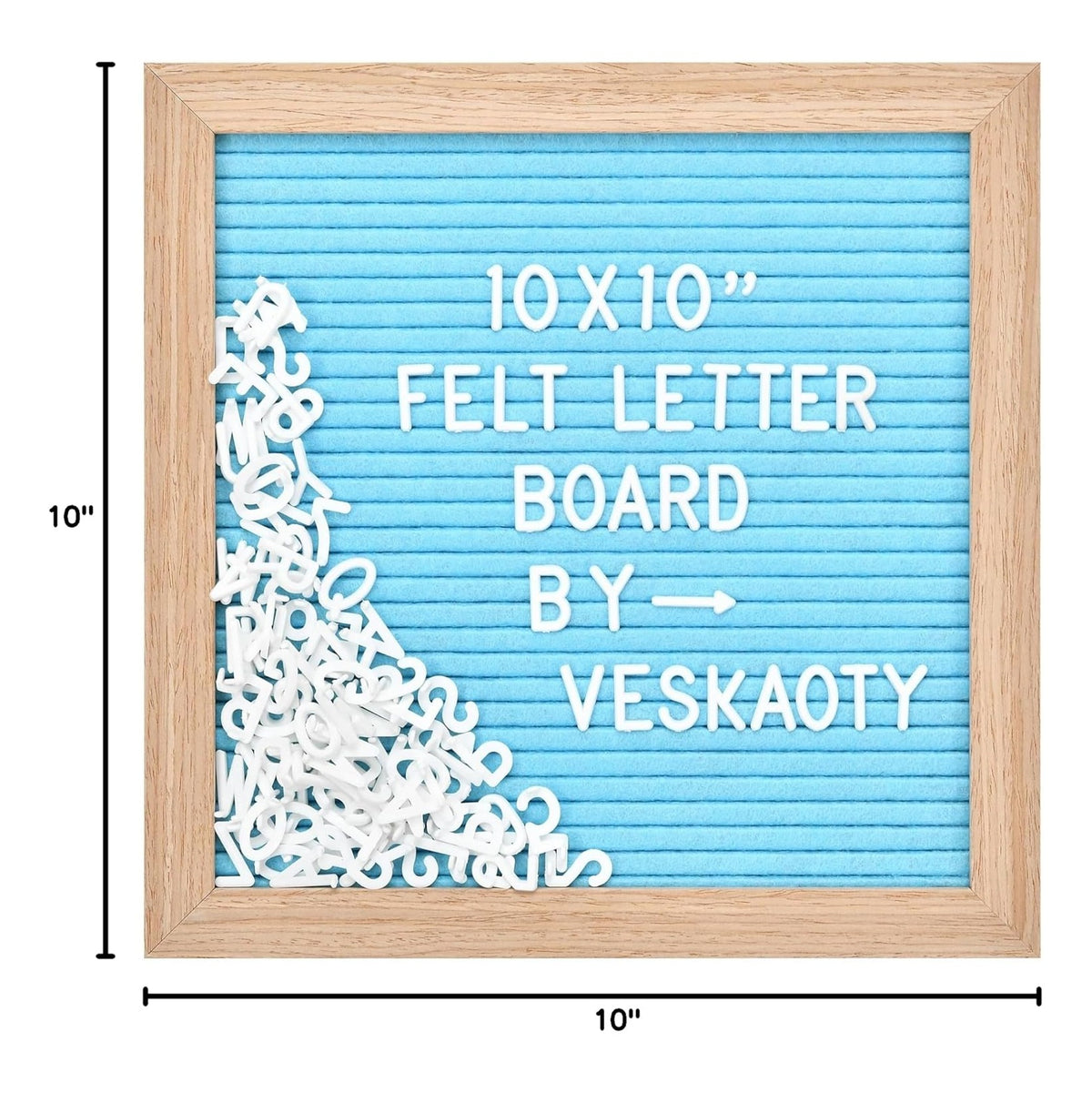 Felt Letter Board with 294 Letters, Numbers & Symbols - 10 x 10 inch Changeable Message Board with Wooden Frame Wall Mount Hook, Blue & Wood