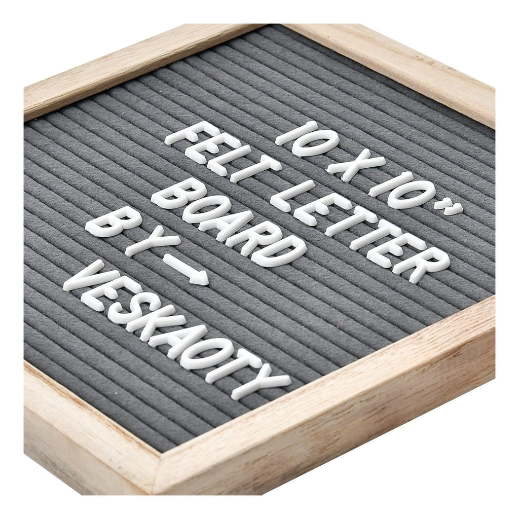 Felt Letter Board with 294 Letters, Numbers & Symbols - 10 x 10 inch Changeable Message Board with Wooden Frame Wall Mount Hook, Gray & Wood