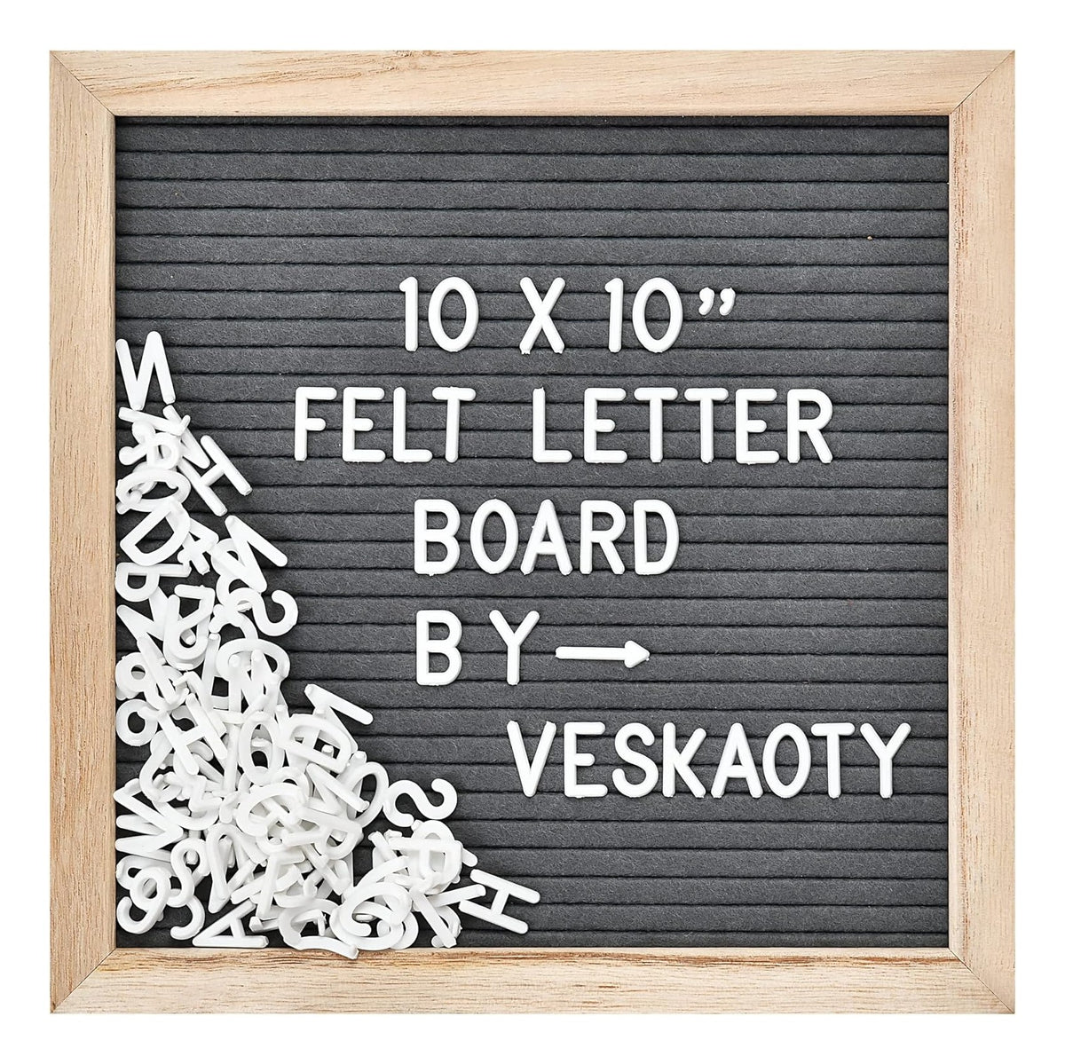 Felt Letter Board with 294 Letters, Numbers & Symbols - 10 x 10 inch Changeable Message Board with Wooden Frame Wall Mount Hook, Gray & Wood