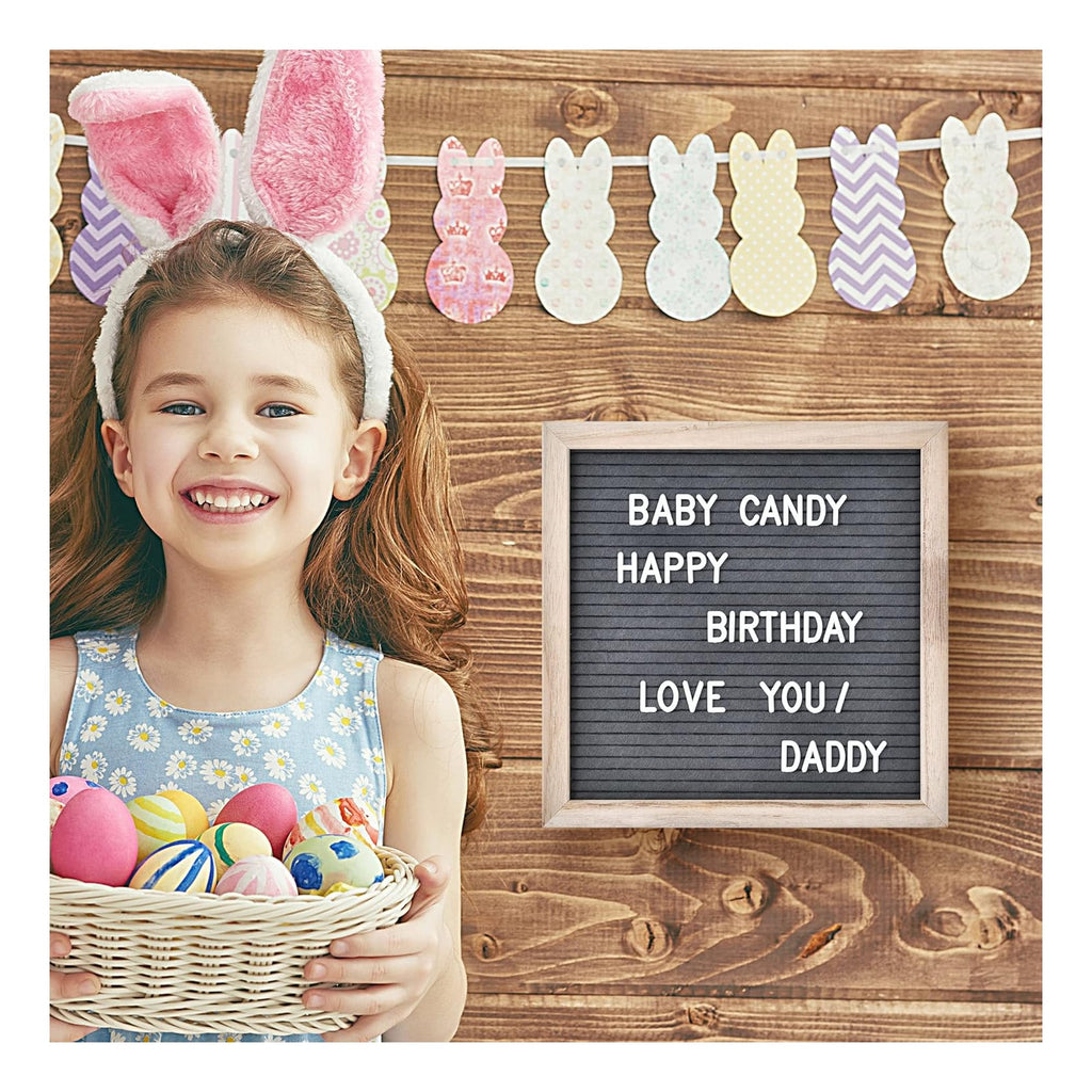Felt Letter Board with 294 Letters, Numbers & Symbols - 10 x 10 inch Changeable Message Board with Wooden Frame Wall Mount Hook, Gray & Wood