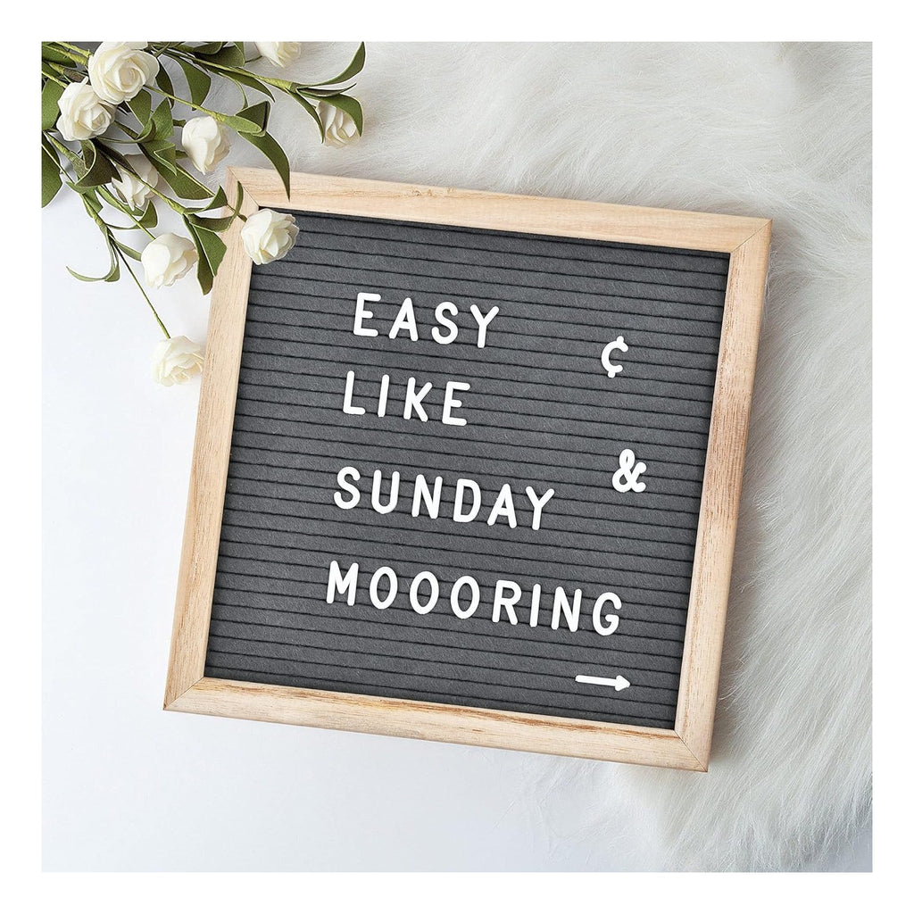 Felt Letter Board with 294 Letters, Numbers & Symbols - 10 x 10 inch Changeable Message Board with Wooden Frame Wall Mount Hook, Gray & Wood