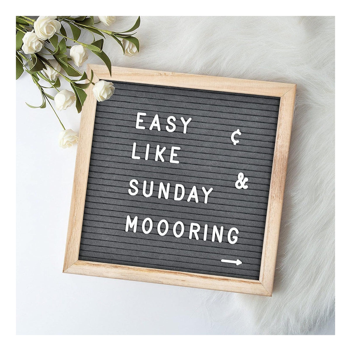 Felt Letter Board with 294 Letters, Numbers & Symbols - 10 x 10 inch Changeable Message Board with Wooden Frame Wall Mount Hook, Gray & Wood