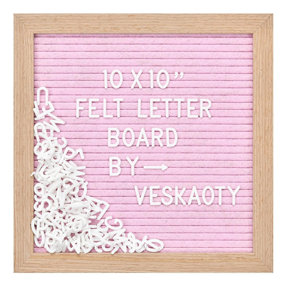 Felt Letter Board with 294 Letters, Numbers & Symbols - 10 x 10 inch Changeable Message Board with Wooden Frame Wall Mount Hook, Pink & Wood
