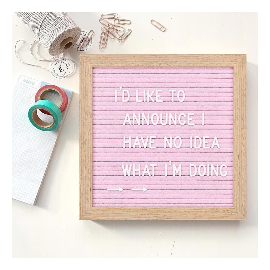 Felt Letter Board with 294 Letters, Numbers & Symbols - 10 x 10 inch Changeable Message Board with Wooden Frame Wall Mount Hook, Pink & Wood