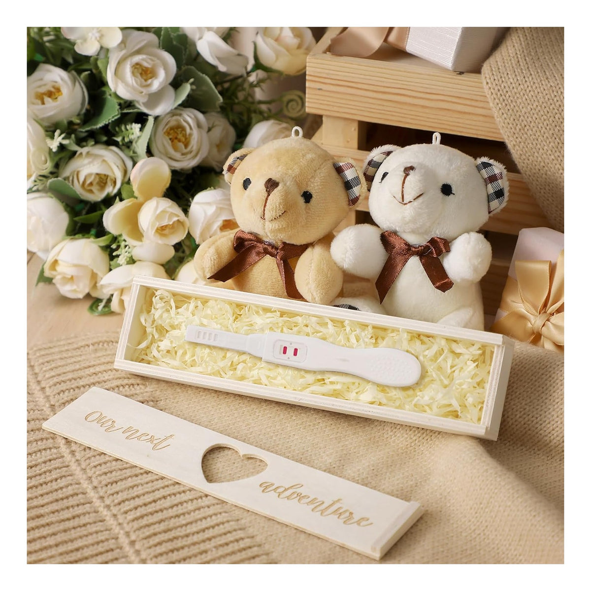 Pregnancy Test Gifts Box Keepsake Box Pregnancy Announcement for Husband Wooden Baby Reveal Announcements Surprise Ideas Test Holder Baby Souvenir Gifts for Dad Grandma Grandparents