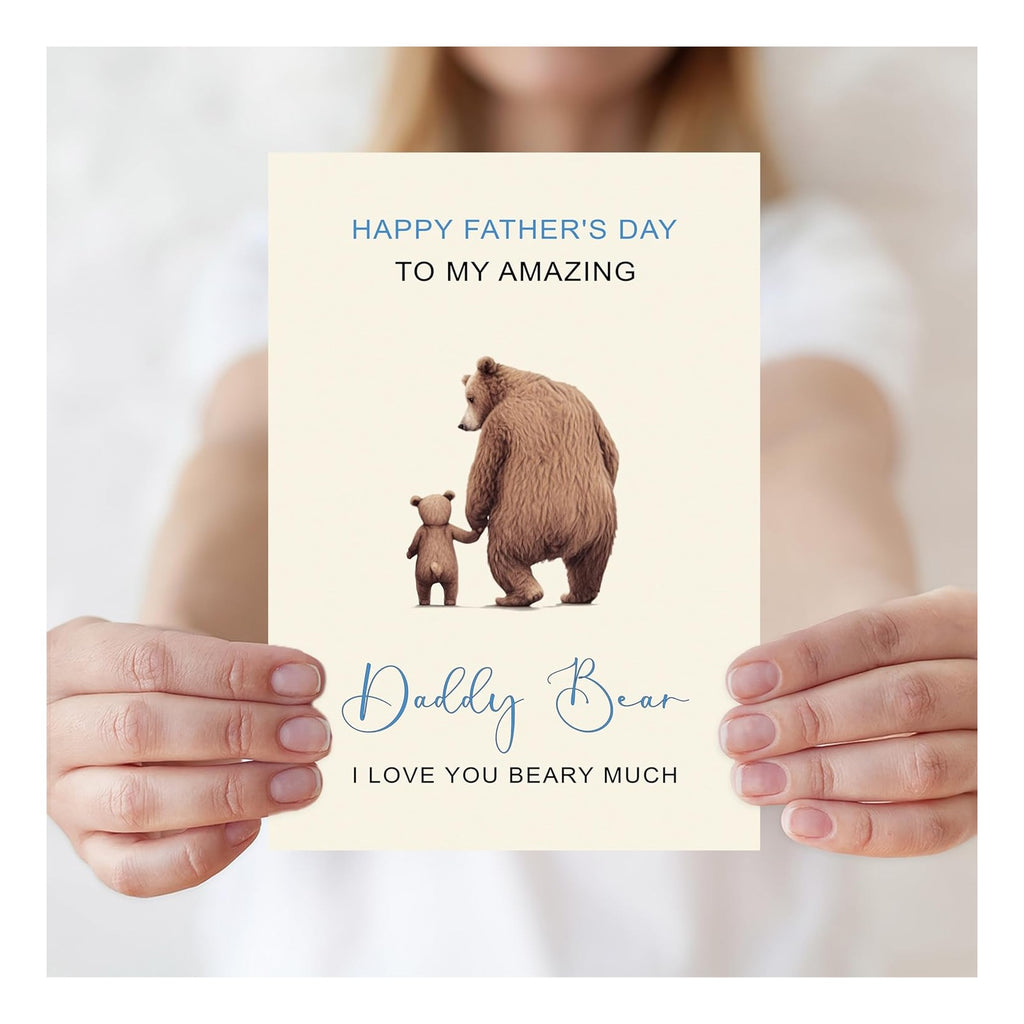 Funny Fathers Day Card for Dad，Fathers Day Card Gifts Decorations for Dad from Daughter Son Kids，Humorous Father's Day Cards Gifts with Heartfelt Design - Daddy Bear I Love You BEARY Much