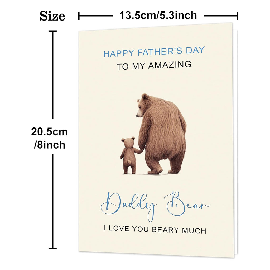Funny Fathers Day Card for Dad，Fathers Day Card Gifts Decorations for Dad from Daughter Son Kids，Humorous Father's Day Cards Gifts with Heartfelt Design - Daddy Bear I Love You BEARY Much