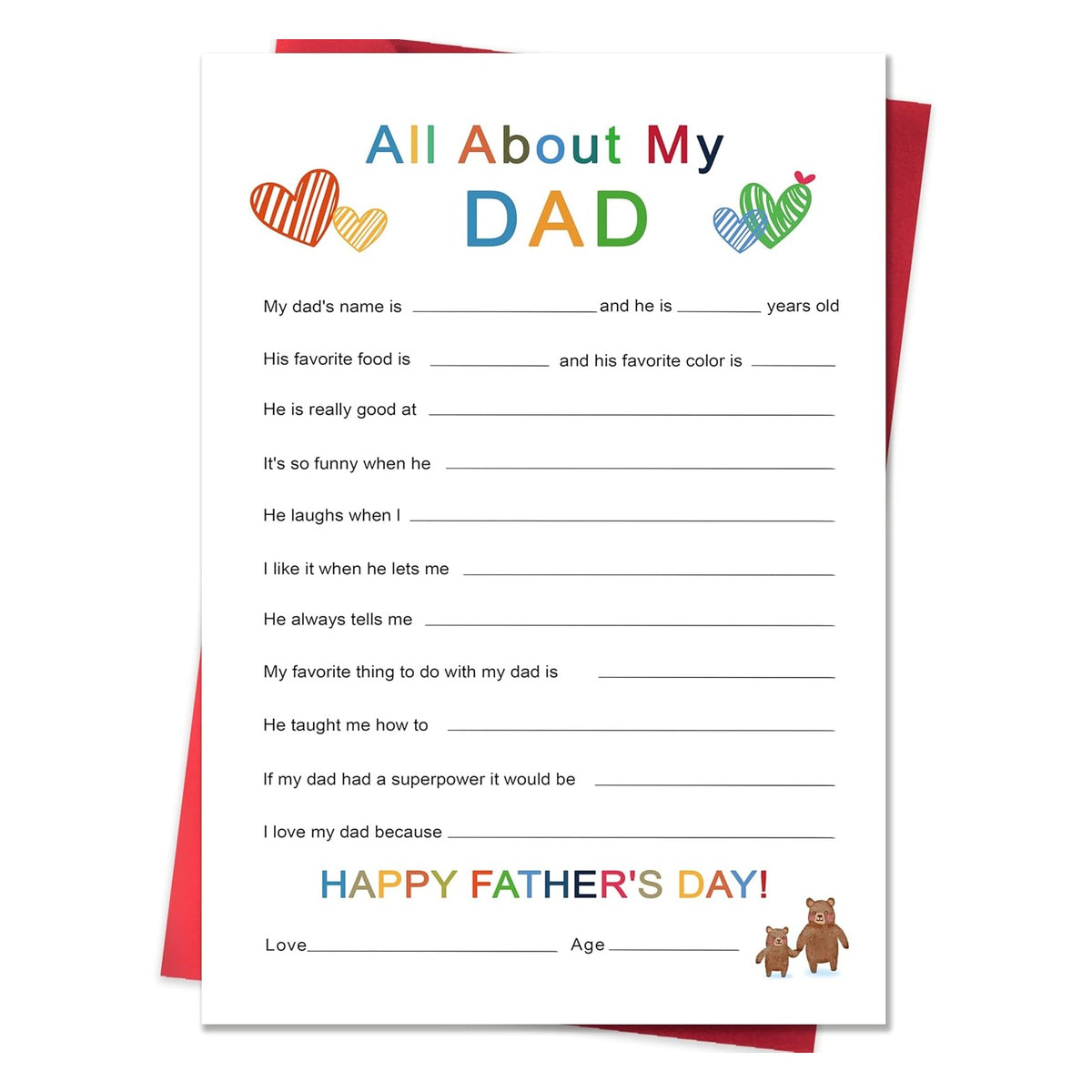 Funny Fathers Day Card for Dad，Fathers Day Card Gifts Decorations for Dad from Daughter Son Kids，Heartfelt Father's Day Cards Gifts，Funny Interactive Fill-in-the-Blank Tribute Cards