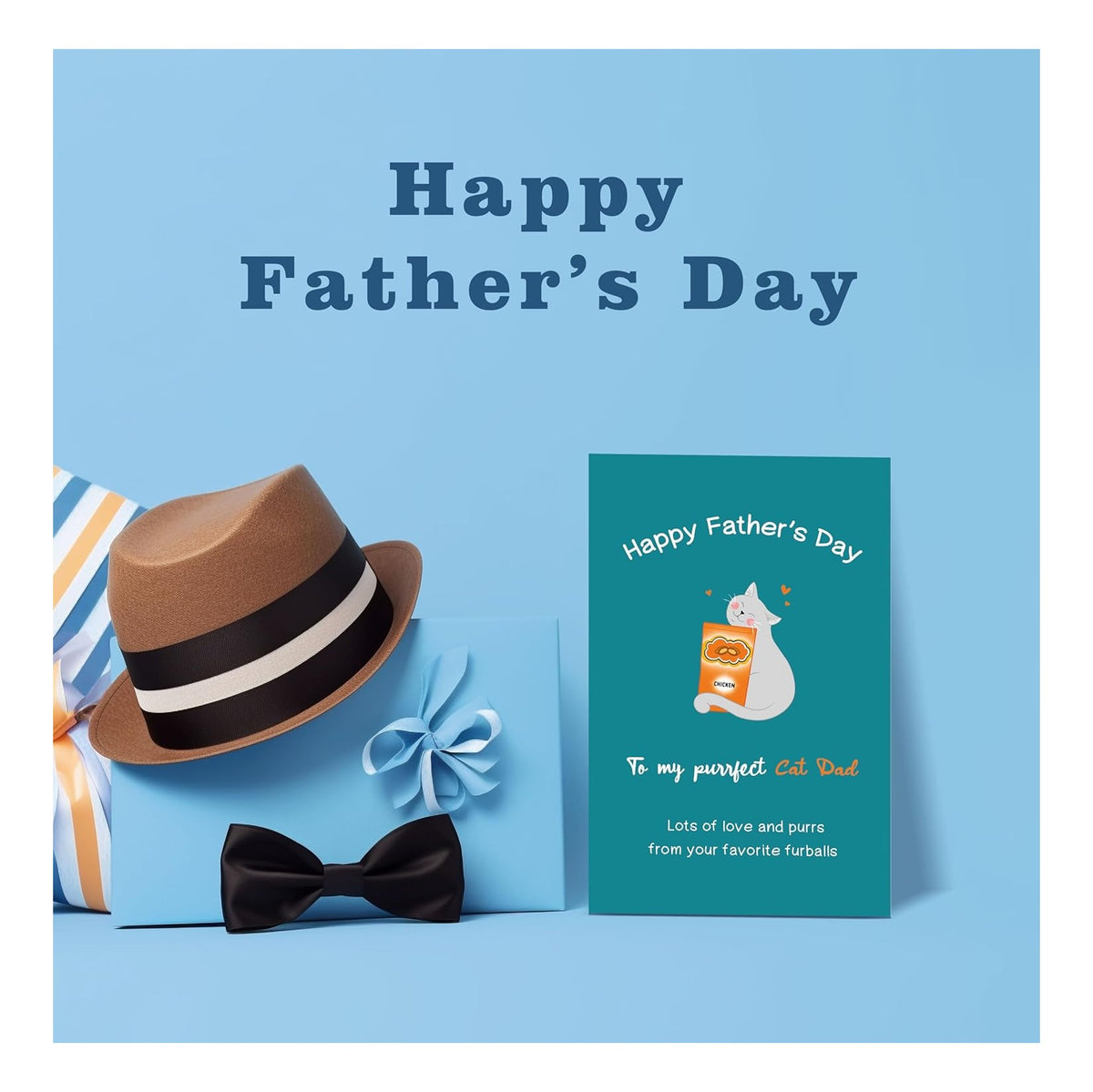 Funny Fathers Day Card from Cat，Cat Dad Fathers Day Card Gifts，Heartfelt Father's Day Cards Gifts from Cats with Purr-fect Message