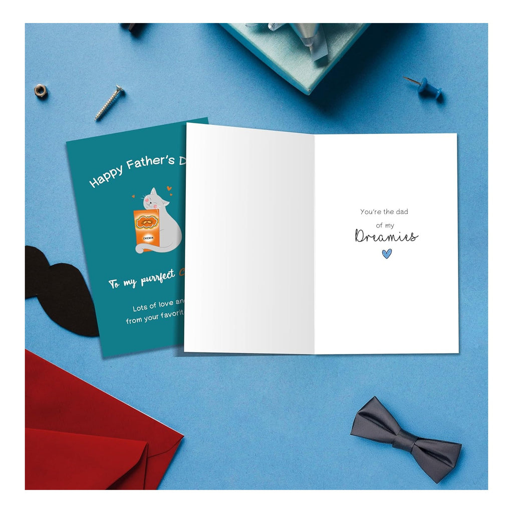 Funny Fathers Day Card from Cat，Cat Dad Fathers Day Card Gifts，Heartfelt Father's Day Cards Gifts from Cats with Purr-fect Message
