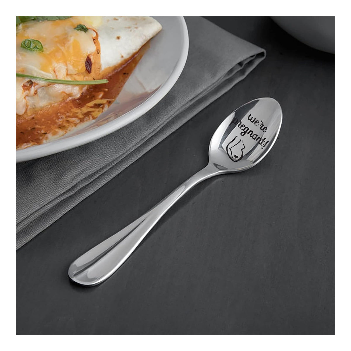 Pregnancy Announcement Gift Spoon | We're Pregnant Engraved Spoons For Surprise Pregnancy Announcement New Baby Reveal | Going To Have A Baby Gender Neutral / Twins | Gift For New Mom Dad - 7 Inch