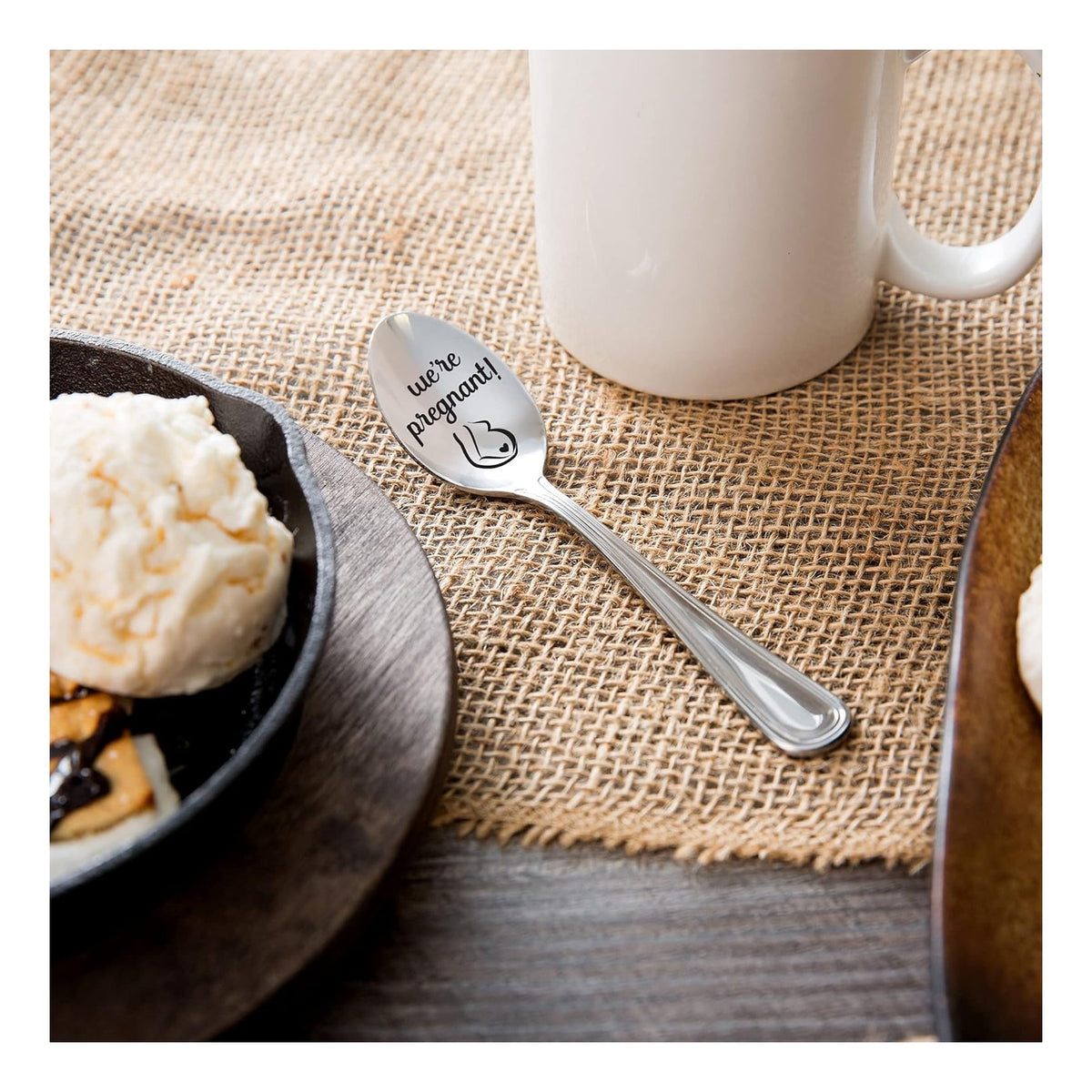 Pregnancy Announcement Gift Spoon | We're Pregnant Engraved Spoons For Surprise Pregnancy Announcement New Baby Reveal | Going To Have A Baby Gender Neutral / Twins | Gift For New Mom Dad - 7 Inch