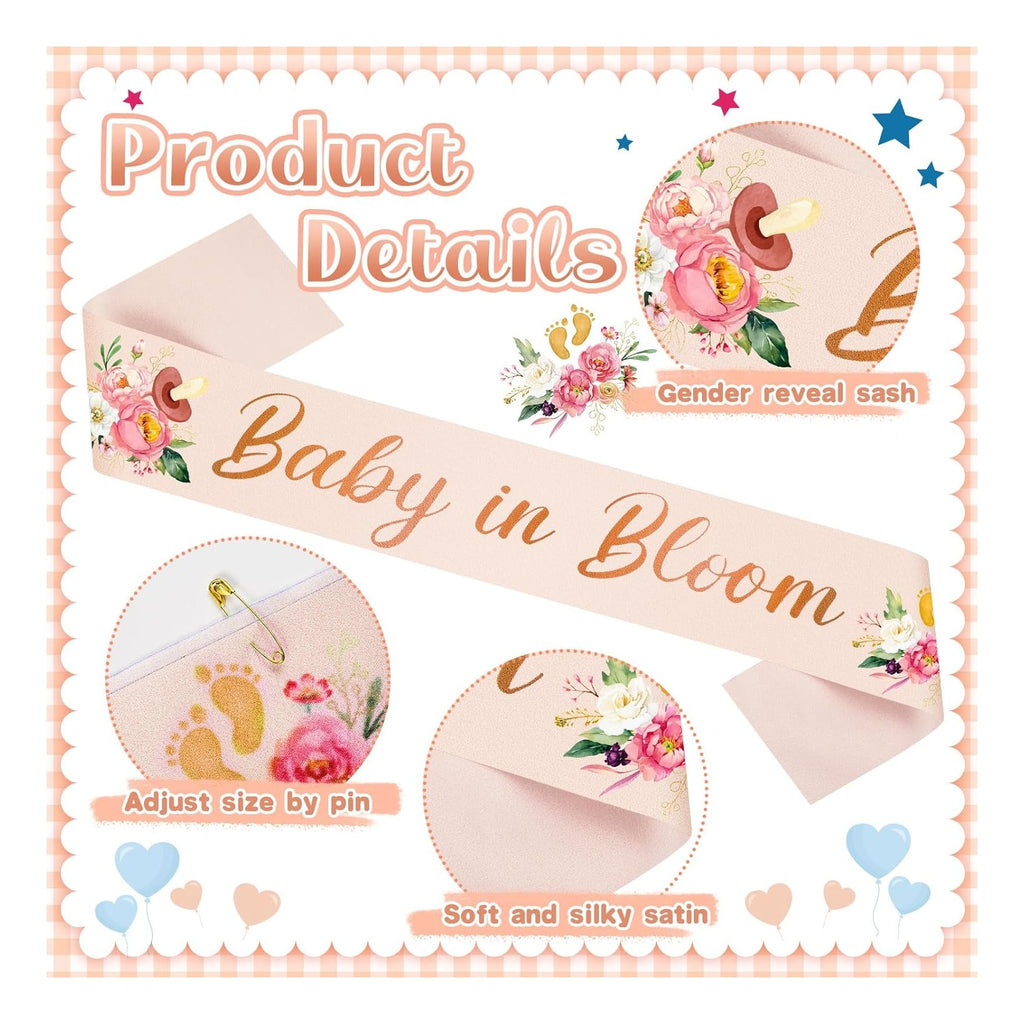 Baby in Bloom Baby Shower Decorations Mom to Be Sash and Dad to Be Pin Flower Crown Mommy Sash Set for Gender Reveals Shower Party Favors Pregnancy Dress Gift