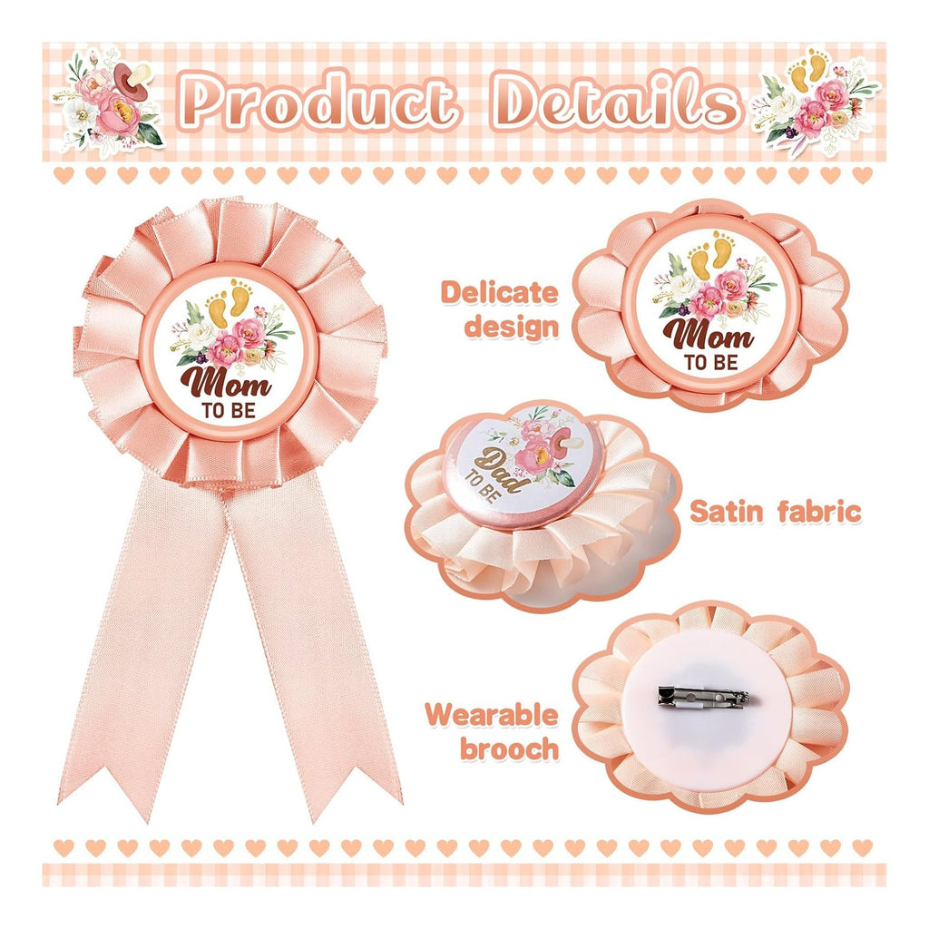 Baby in Bloom Baby Shower Decorations Mom to Be Sash and Dad to Be Pin Flower Crown Mommy Sash Set for Gender Reveals Shower Party Favors Pregnancy Dress Gift