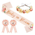 Baby in Bloom Baby Shower Decorations Mom to Be Sash and Dad to Be Pin Flower Crown Mommy Sash Set for Gender Reveals Shower Party Favors Pregnancy Dress Gift