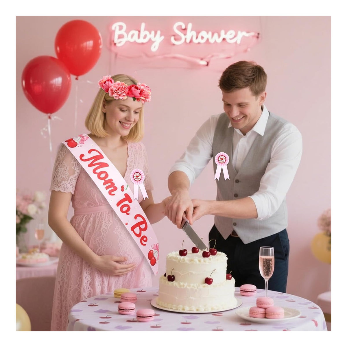 Baby Shower Decorations Mom to Be Sash and Dad to Be Pin Flower Crown for Baby Shower Gender Reveals Party Favors Pregnancy Props Gift