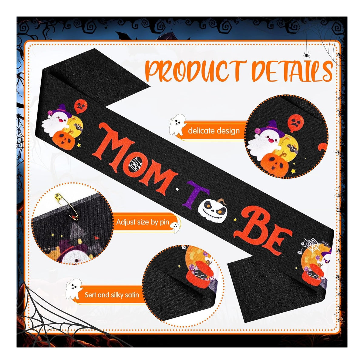 Halloween Baby Shower Decorations Spooky Mom to Be Sash and Dad to Be Pin Flower Crown Pumpkin Mommy Sash Set for Gender Reveals Shower Party Favors for Boys Girls Pregnancy Props Gift