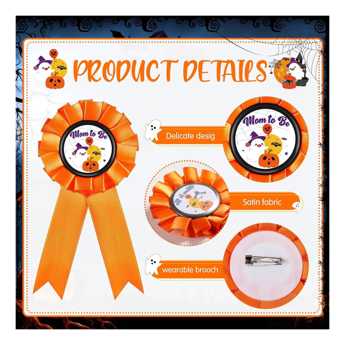 Halloween Baby Shower Decorations Spooky Mom to Be Sash and Dad to Be Pin Flower Crown Pumpkin Mommy Sash Set for Gender Reveals Shower Party Favors for Boys Girls Pregnancy Props Gift
