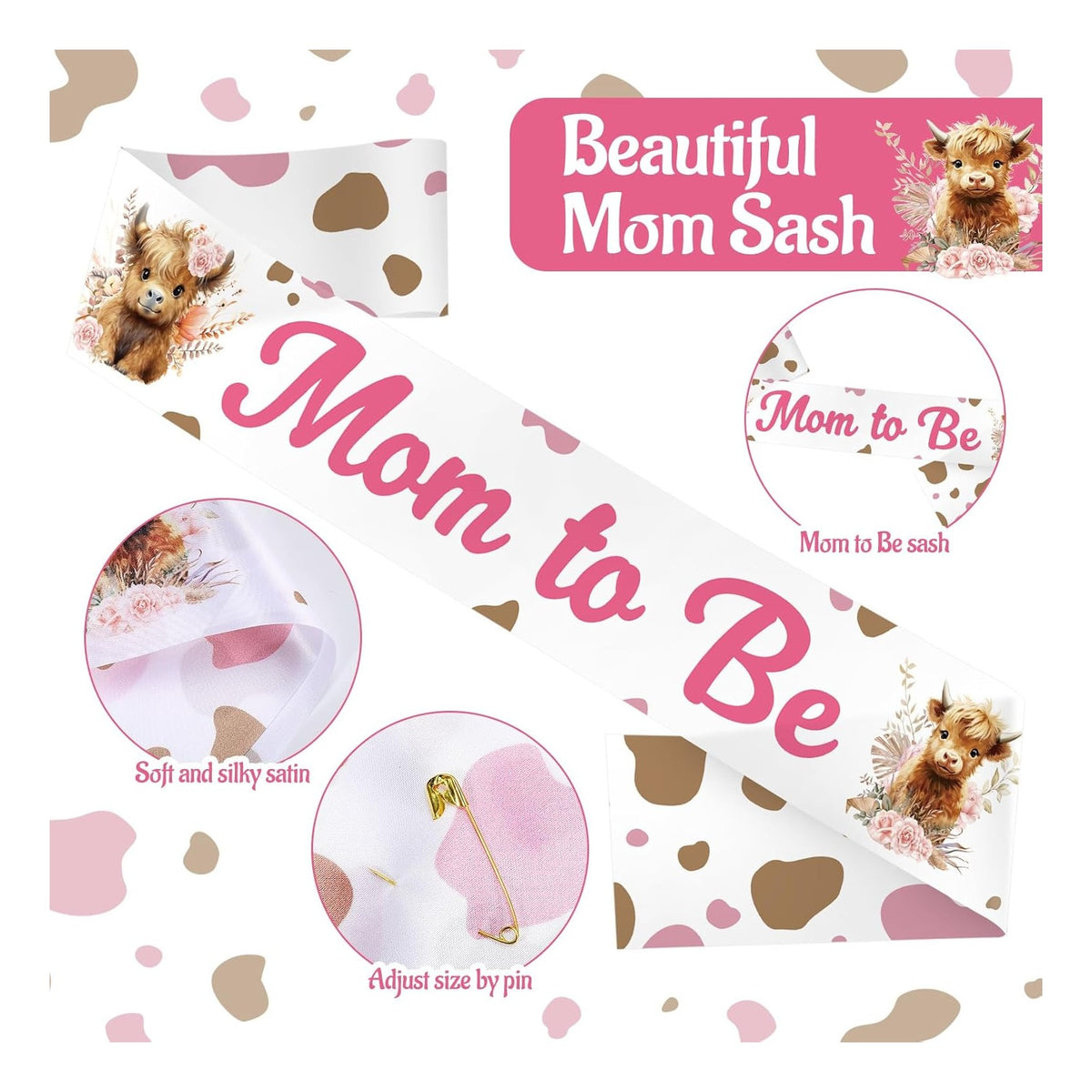Highland Cow Baby Shower Decorations Mom to Be Sash and Dad to Be Pin Flower Crown for Cow Baby Shower Gender Reveals Party Favors Pregnancy Props Gift