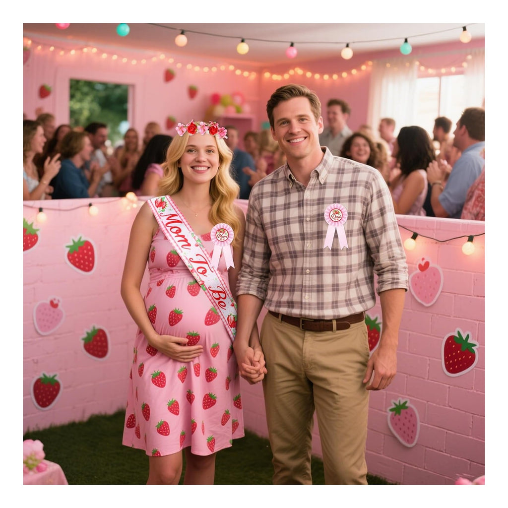 Strawberry Baby Shower Decorations Mom to Be Sash Dad to Be Pin Flower Crown Berry Sweet Mommy Sash Baby Shower Party Favors for Girls Pregnancy Props Gift