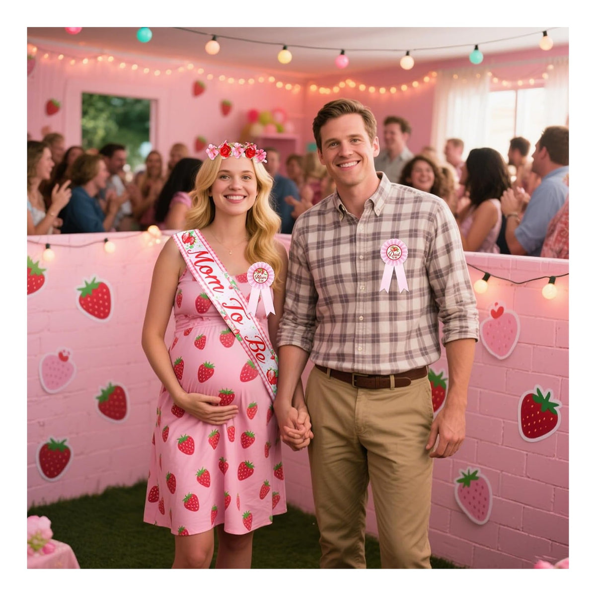 Strawberry Baby Shower Decorations Mom to Be Sash Dad to Be Pin Flower Crown Berry Sweet Mommy Sash Baby Shower Party Favors for Girls Pregnancy Props Gift