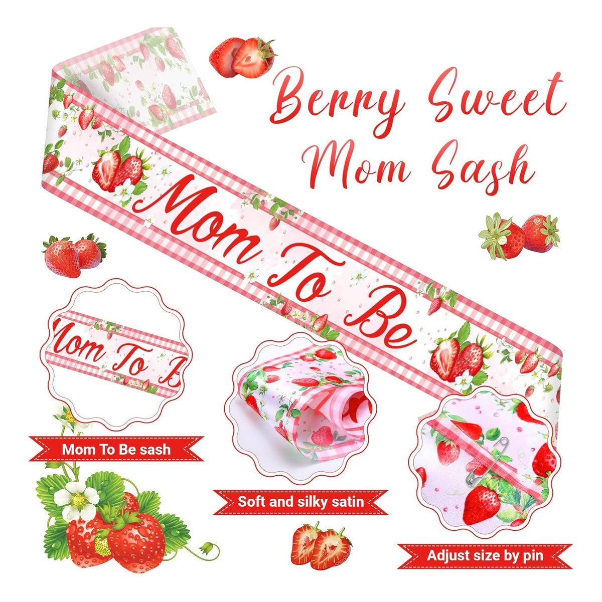 Strawberry Baby Shower Decorations Mom to Be Sash Dad to Be Pin Flower Crown Berry Sweet Mommy Sash Baby Shower Party Favors for Girls Pregnancy Props Gift