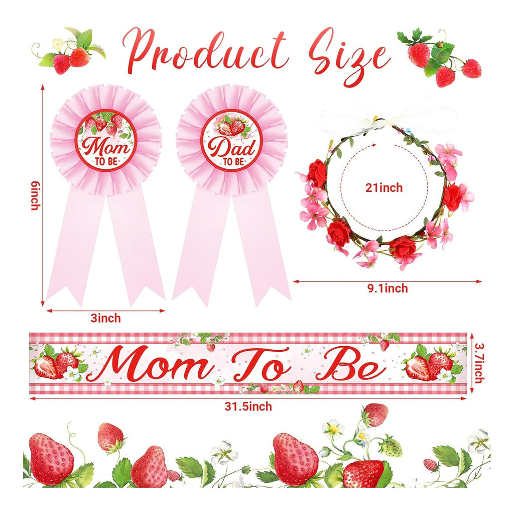 Strawberry Baby Shower Decorations Mom to Be Sash Dad to Be Pin Flower Crown Berry Sweet Mommy Sash Baby Shower Party Favors for Girls Pregnancy Props Gift