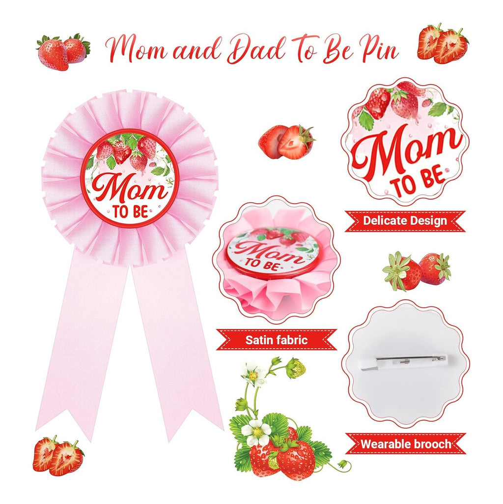 Strawberry Baby Shower Decorations Mom to Be Sash Dad to Be Pin Flower Crown Berry Sweet Mommy Sash Baby Shower Party Favors for Girls Pregnancy Props Gift