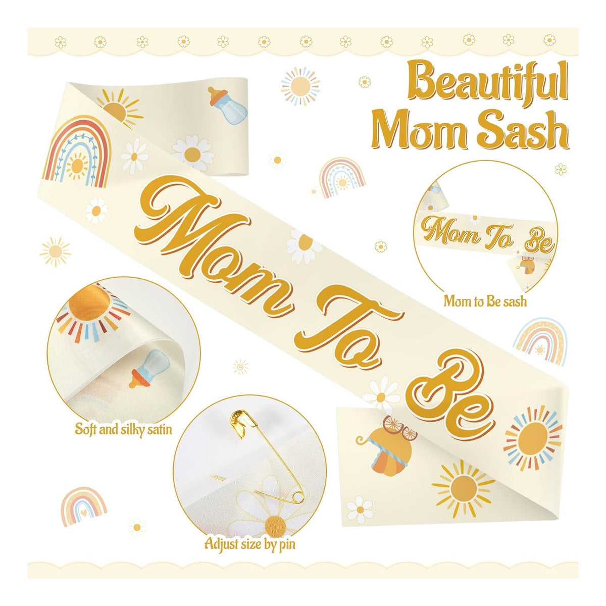 Here Comes the Son Baby Shower Decorations Mom to Be Sash and Dad to Be Pin Flower Crown for Sun Baby Shower Gender Reveals Party Favors Pregnancy Props Gift