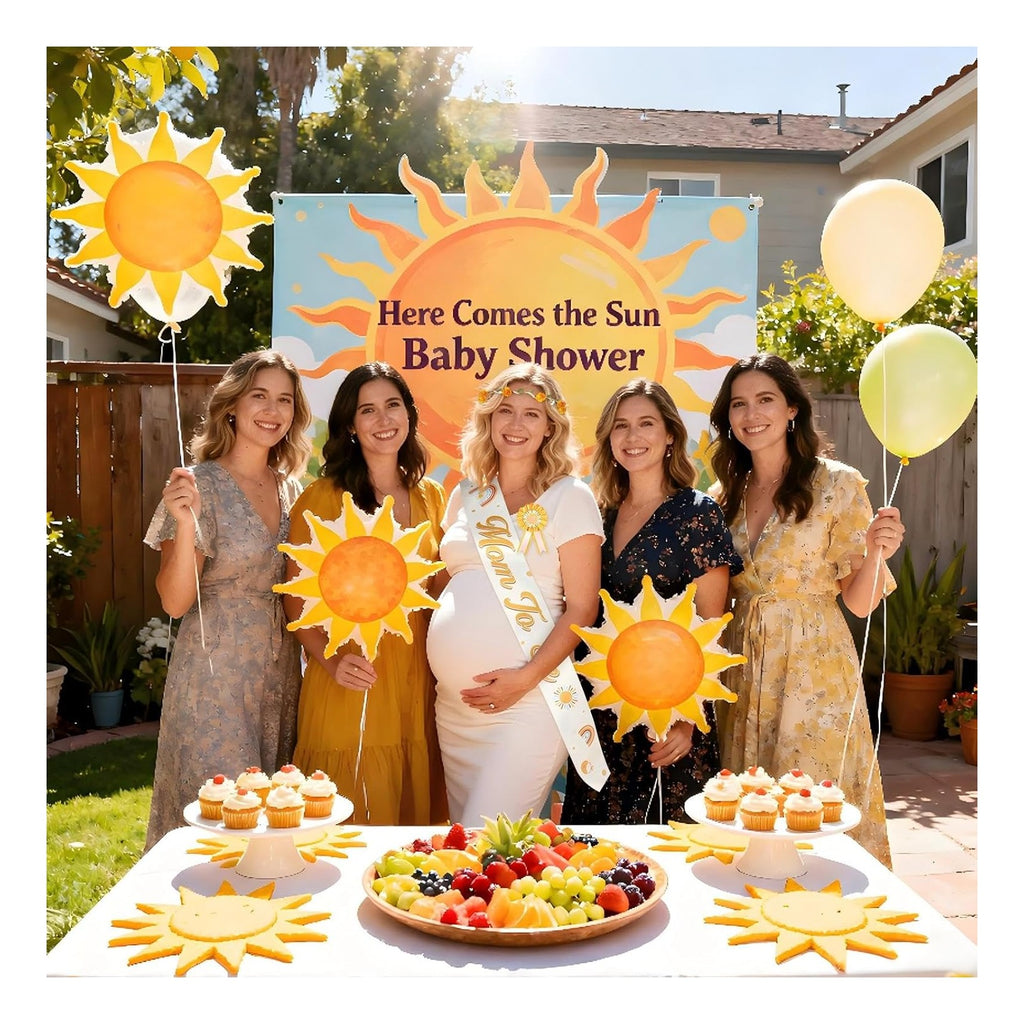 Here Comes the Son Baby Shower Decorations Mom to Be Sash and Dad to Be Pin Flower Crown for Sun Baby Shower Gender Reveals Party Favors Pregnancy Props Gift