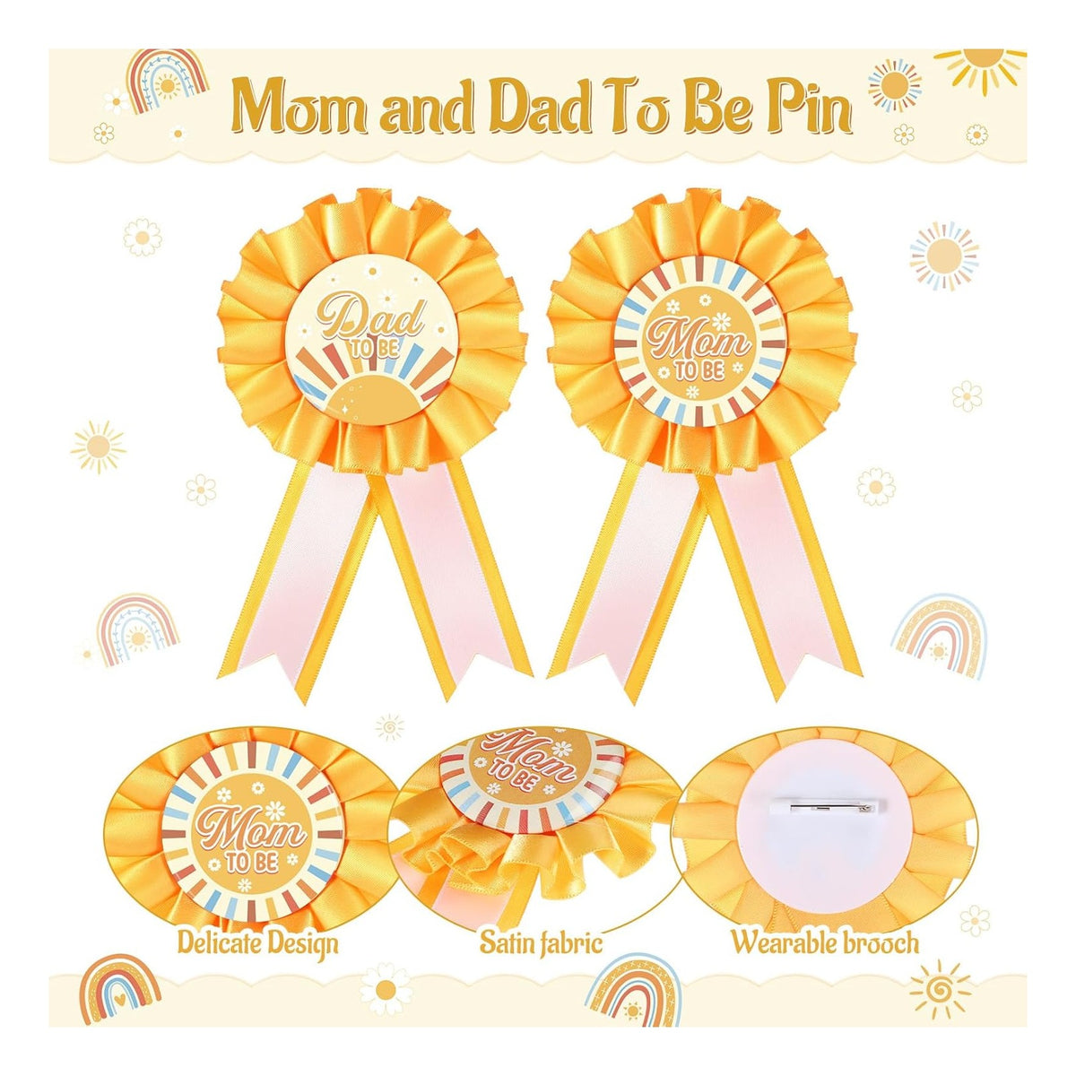 Here Comes the Son Baby Shower Decorations Mom to Be Sash and Dad to Be Pin Flower Crown for Sun Baby Shower Gender Reveals Party Favors Pregnancy Props Gift