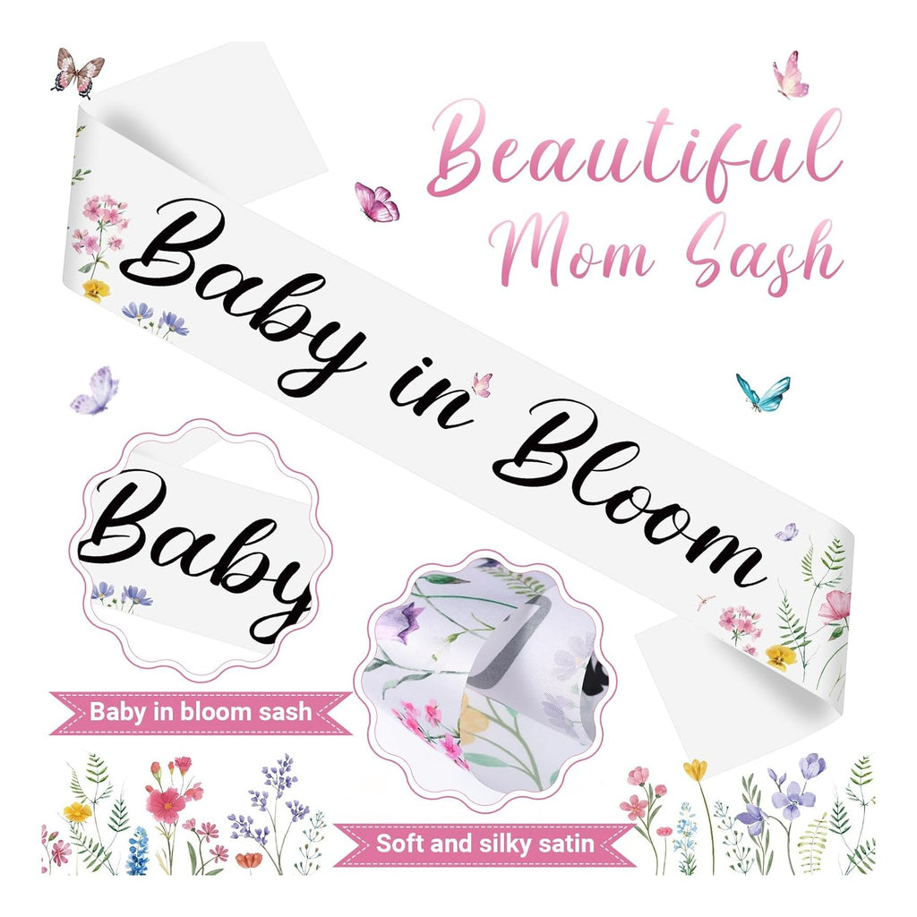 Wildflower Baby Shower Decorations Baby in Bloom Floral Mom to Be Sash and Dad to Be Pin Flower Crown for Gender Reveals Shower Party Favors Pregnancy Mommy Dress Gift